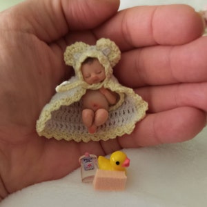 Micro baby sweet polymer clay bath, Polymer Clay Babies Micro Mini Baby girl SIZE 1.5" Gift Collectible Keepsake,