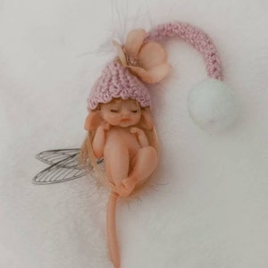 Little fairy baby with pink wool hat, realistic fantasy babies, 1:12 scale Micro newborn baby, Lovely Keepsake Gift, miniature baby image 4