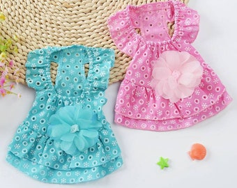 Pink/Blue Summer Flower Cotton Baby Pet Clothes Cat Dog Clothing Puppy Dresses