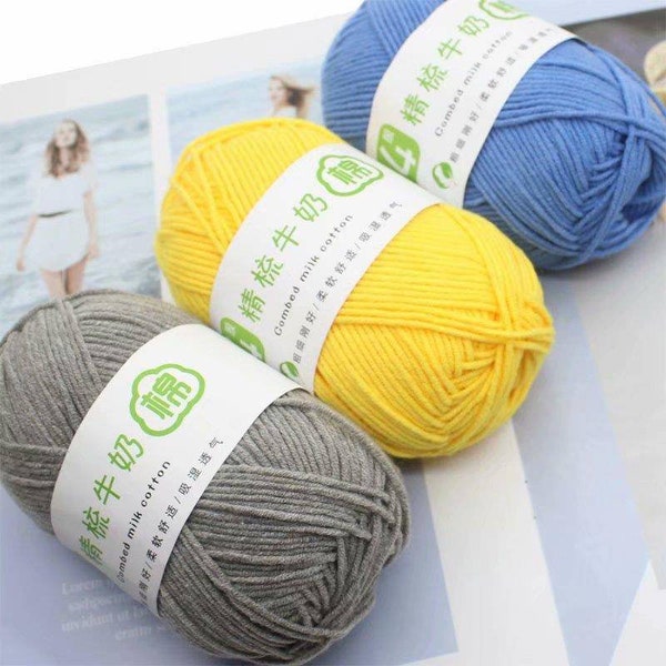 43Colors - 4 ply High Quality Combed Milk Cotton Knitting Crochet Yarn For DIY Clothing Doll making Craft Kits