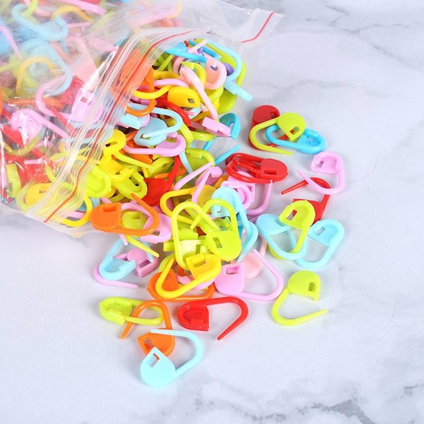 50/100PCS Random Color Knitting Crochet Stitch Row Marker Colorful 22*11mm Plastic Safety Pin Style