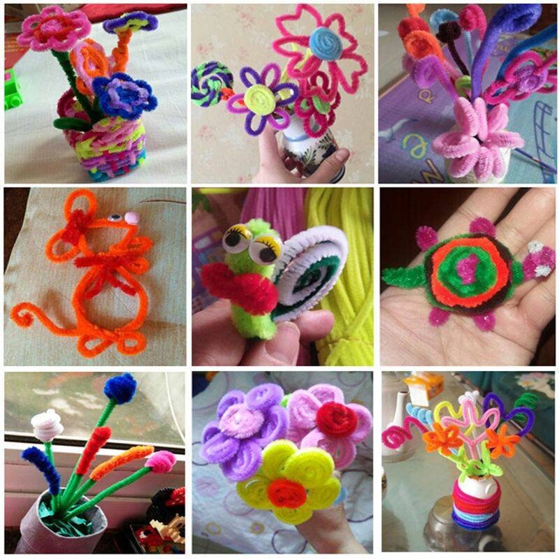 100pcs Kids Handmade Art Craft Plush Sticks Educational DIY Shilly-Stick Gifts 