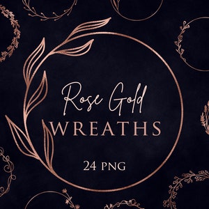 Illustraties van 24 roségouden kransen, digitaal pakket, ontwerpelementen, bloemenoverlays, roségouden bladeren, Instant download