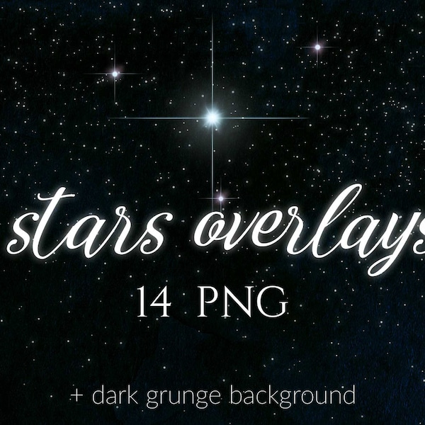 14 Stars Overlays with Transparent Background, Digital pack, Instant download, Starry Sky clipart, PNG