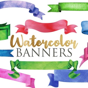27 PNG Digital Watercolor Watercolor Banners Clipart, Ribbon Banners Clip Art, design elements, Instant download, Graphic for Commercial Use