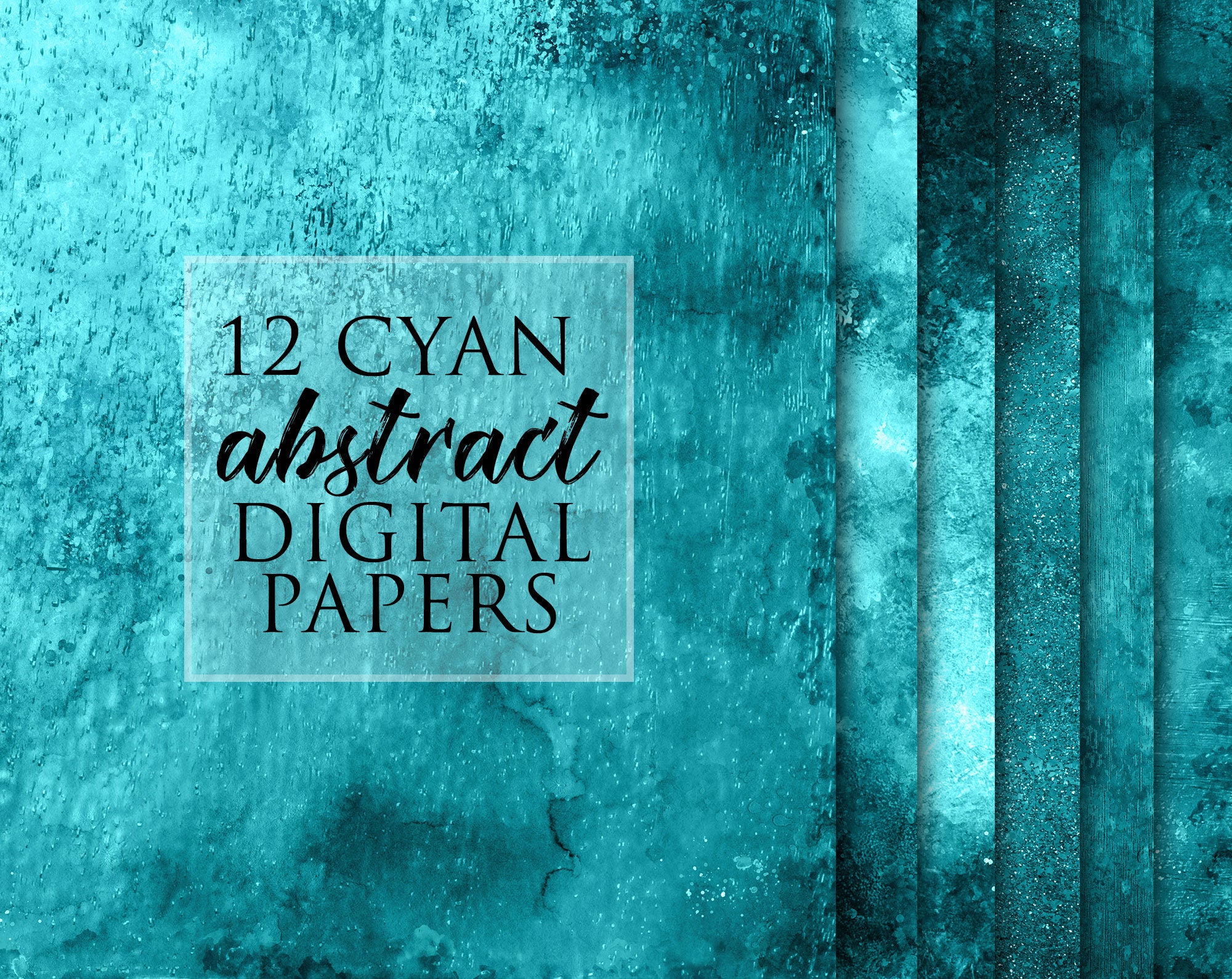 12 Cyan Digital  Papers, Abstract Background, Teal textures, Instant download, Digital files, Digital Paper pack, Metal Foil Paint texture