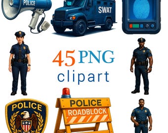 Set di clipart della polizia: immagini PNG realistiche per lavoretti (download digitale)