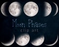 15 PNG Digital White Moon, Instant download,  design elements, Moon Phases clip art, Moon Overlays