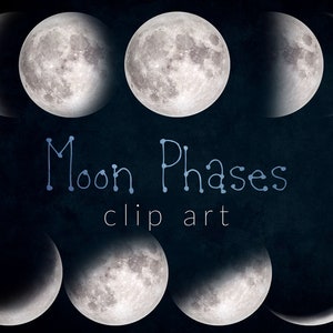 15 png-digitale witte maan, Instant download, ontwerpelementen, illustraties maanfasen, maanoverlays
