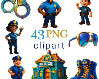 Cartoon Police Clipart: Officer, Car, Dog, Badge (PNG Digital Images for Kids