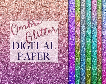 18 Ombre Glitter Digital Paper, Digital Rainbow Glitter Backgrounds, Instant download, Gradient Glitter Paper, Glitter Textures