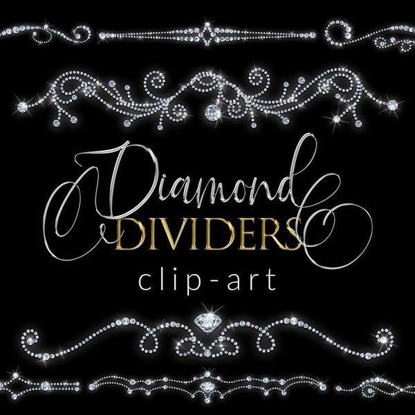 16 PNG Diamond Text Dividers, ClipArt, Gemstone Design elements, Instant download, Ornamental Dividers, Separators, Diamond ornaments