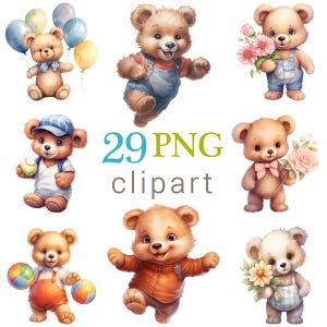 29 imágenes PNG de ositos de peluche, descarga digital de osos con globos y flores, gráficos de ositos de peluche, archivos PNG, uso comercial, imprimibles