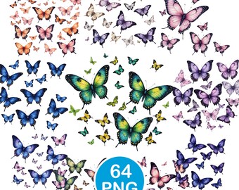 Butterfly Group Clipart, Colorful Butterflies, Cluster PNG, Watercolor Butterfly Bundle, Digital Download