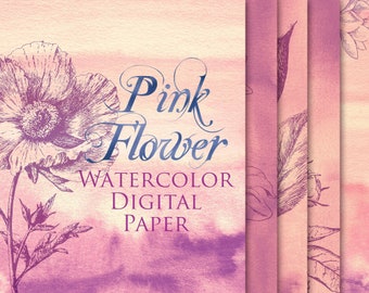 12 Digital Pink Watercolor Backgrounds, Instant download, Digital files, Pink Flower background, Paper pack, Watercolor paper, Pink texture