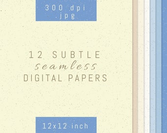 12 Subtle Seamless Digital Papers, Pastel Beige and Blue Colors Backgrounds, Seamless texture, Digital Paper Pack, Instant download