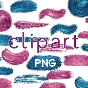 PNG Pinselstriche, Pink und Blau Glitzer Pinselstriche, Digitale Dateien, Sofortiger Download, Abstrakte Design-Elemente, Pinselstriche Clipart