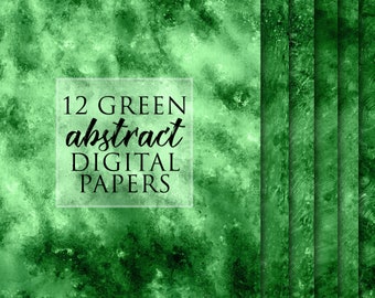 12 Green Digital Papers, Abstract Background, Green textures, Instant download, Digital files, Digital Paper pack, Metal Foil Paint textures