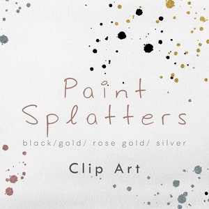 32 PNG de salpicaduras de pintura digital, imágenes prediseñadas de salpicaduras negras, doradas, doradas y plateadas, descarga instantánea, elementos de diseño