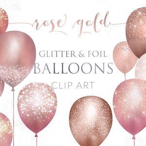 20 png-roze gouden glitterballonnen, instant download, ontwerpelementen, ballonclipart