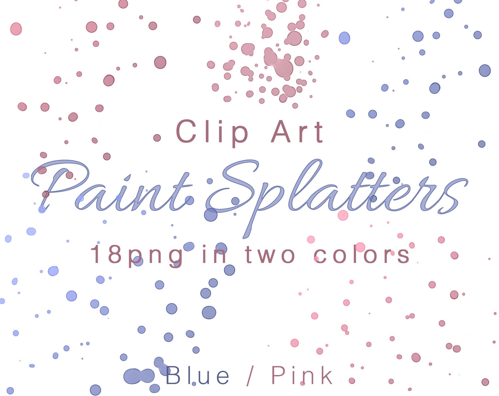 36 PNG Digital Paint Splatters Blue and Pink Paint Splatters | Etsy