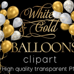 30 PNG Gold & Weiß Ballons Clipart, Ballon Bündel PNG, Ballon Clipart PNG, Ballon PNG, digitale Clipart