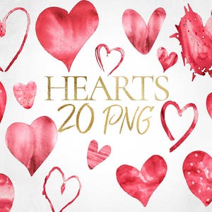 Red Watercolor Hearts, 20 PNG, Hearts - Clipart, Digital Illustration, Digital Files, Different Shapes of Hearts