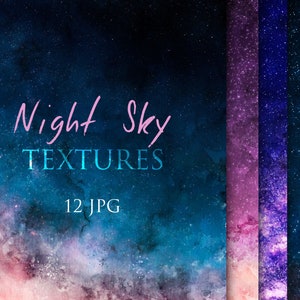 12 Night Sky Watercolor Backgrounds, Instant download, Digital files, Paper pack, Starry Sky papers, Watercolor texture