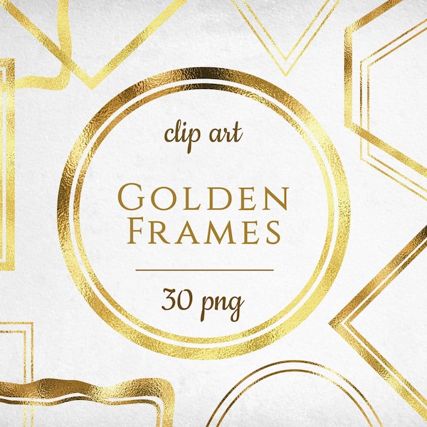 10x3 pcs Digital Golden Frames, Digital pack, Instant download, Design elements clip art, Logo elements