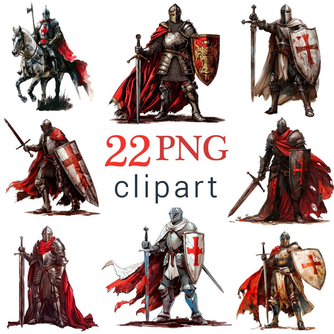 22 PNG Medieval Knight Clipart Set, Crusader Warriors Clipart, Fantasy ...
