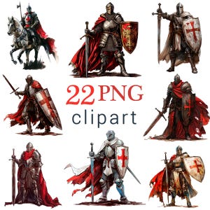 22 PNG Medieval Knight Clipart Set, Crusader Warriors clipart, Fantasy Battle Character, Paladin, Commercial use, Transparent Background