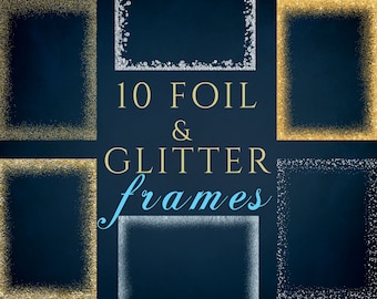 10 folie- en glitterlijsten, gouden en zilveren lijsten, digitaal pakket, direct downloaden, ontwerpelementen, illustraties