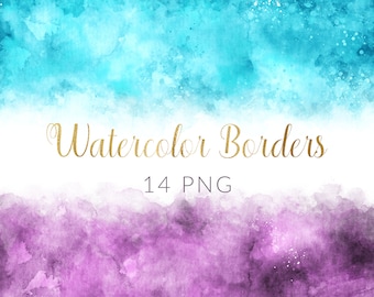 14 PNG Watercolor Borders, Digital pack, Instant download, border overlays, Watercolor overlay, design elements, clip art, Color Mix