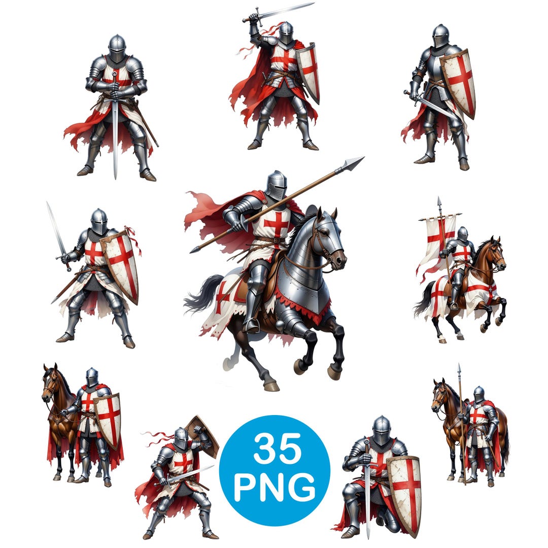 Medieval Knight Clipart Bundle, Crusader Warrior, Templar Knights on ...