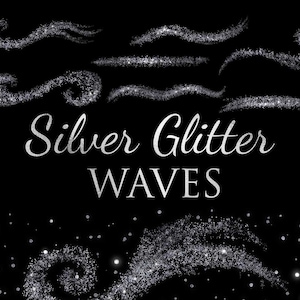 16 PNG Silver Glitter Waves Clipart, Glitter Stars, Instant download, Abstract design elements, clip art, Silver Dust Tails