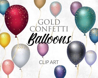 28 PNG Gold Foil Confetti Balloons, Instant download,  design elements, Color Balloon Clip Art