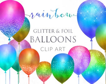 20 globos de arcoíris PNG, descarga instantánea, elementos de diseño, clip art de globos de colores