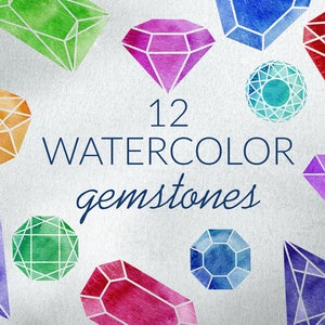 12 digitale aquareledelstenen, digitaal elementenpakket, Instant download, ontwerpelementen clipart