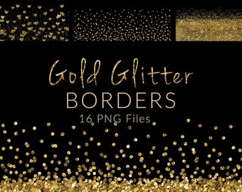 16 Gold Glitter borders, Border Overlays, Digital Files, Instant download,  Glitter Sparkly Borders, design elements, clip art