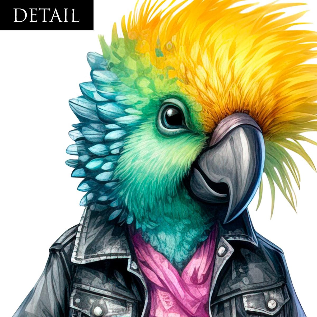 Punk Parrot Clipart: Rocker Birds in Denim (PNG Digital Download ...