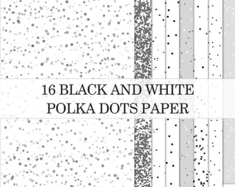 Black & White dots, Digital paper pack, Clip Art background, Print Texture