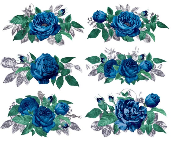 16 PNG ramos de rosas azul marino con hojas de plata - Etsy España
