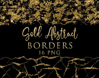 16 Gold Abstract Borders, Border Overlays, Digital Files, Instant download,  Glitter Sparkly Borders, design elements, clip art