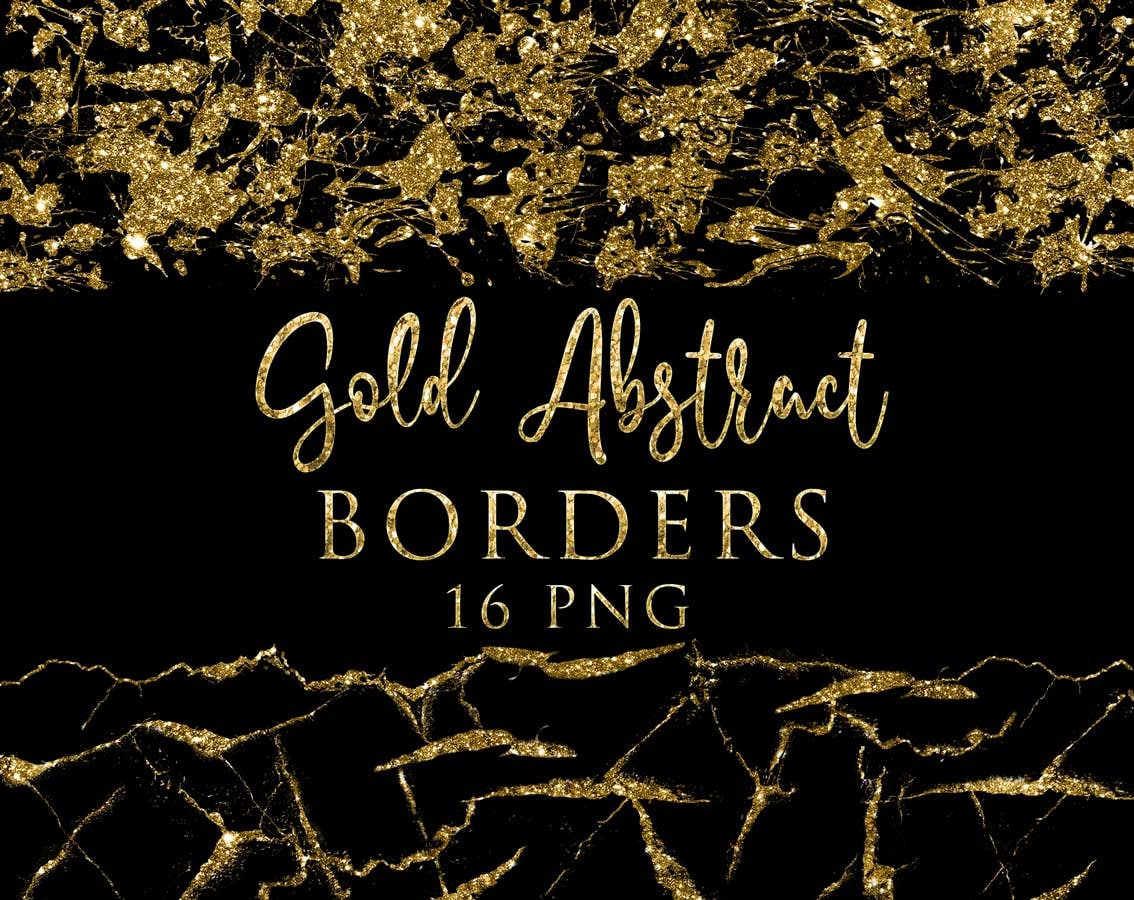 16 Gold Abstract Borders, Border Overlays, Digital Files, Instant download,  Glitter Sparkly Borders, design elements, clip art