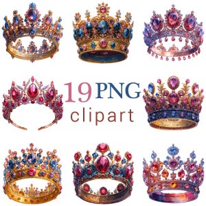 19 PNG Royal Crown Clipart, Princess Queen Tiara Clip Art, Commercial use, Transparent Background, design elements, Digital Download