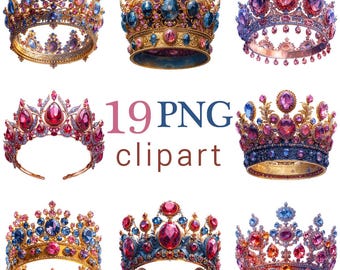 19 PNG Royal Crown Clipart, Princess Queen Tiara Clip Art, Commercial use, Transparent Background, design elements, Digital Download