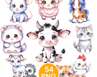 Cute Pet Clipart, Kawaii Animal PNG, Baby Pets and Birds Graphics, Digital Download