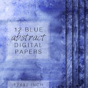 12 Digital Blue Papers, Abstract Background, Blue textures, Instant download, Digital files, Digital Paper pack, Paint texture