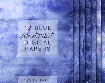 12 Digital Blue Papers, Abstract Background, Blue textures, Instant download, Digital files, Digital Paper pack, Paint texture