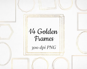 Golden Frames, Digital pack, Instant download, Design elements clip art, Logo elements